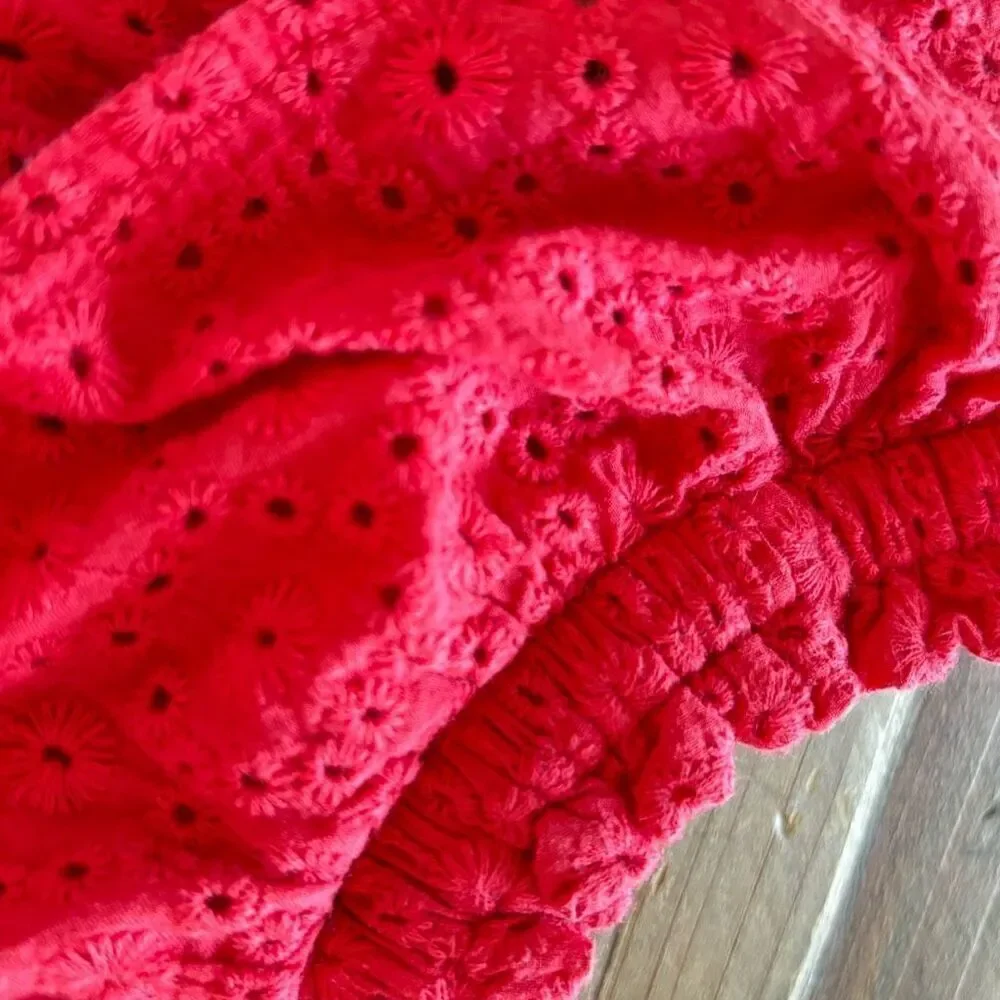 Oshkosh Genuine Kids B Boho Sundress Coral Red Eyelet Lace Tiered Dress Size 2T